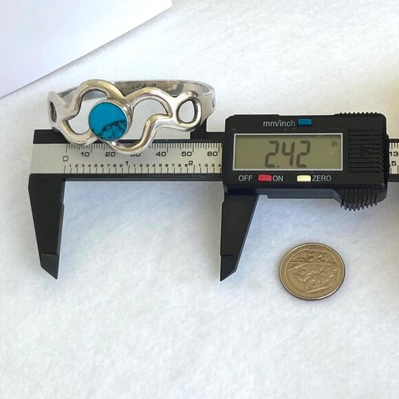 Taxco Sterling Silver Mexico Sandcast Turquoise Modernist Hinged Bangle Bracelet - Picture 14 of 16